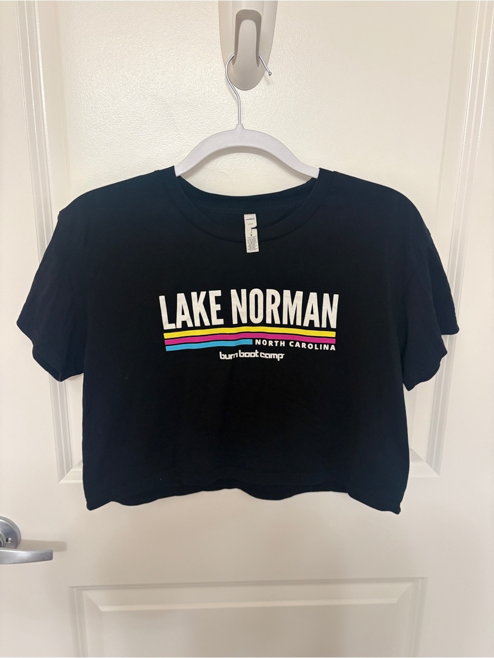 Burn boot camp Lake Norman North Carolina Crop Tee with Color Stripe
